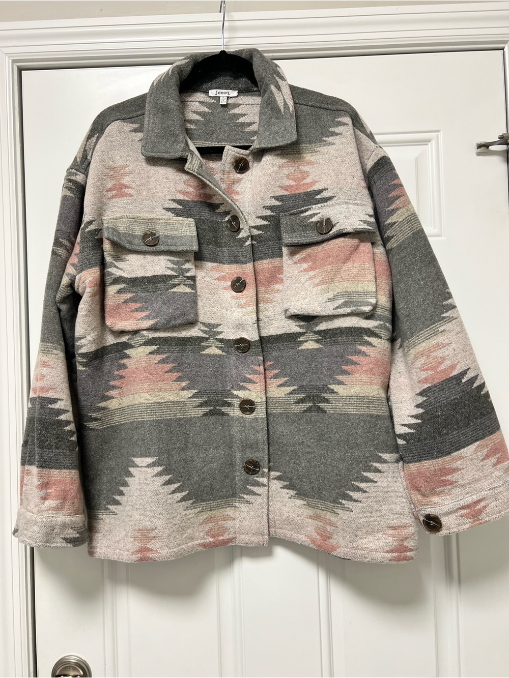 Jodifl Women’s Shacket Aztec Print Size Large Pink Grey